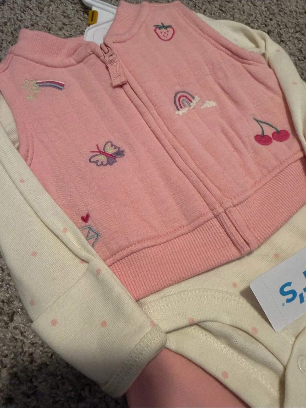 Carter's Pink and Cream Embroidered Baby One-Piece Set